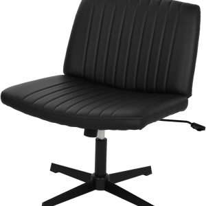 BestOffice Criss Cross Chair Comfy Armless Cross Legged Office Chair No Wheels Desk Chair Wide Adjustable Swivel Computer Task Vanity Chair for Reading, Computer Gaming, Home Office, Vanity, Black