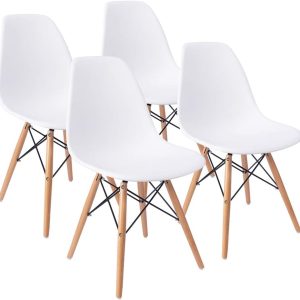 Furmax Modern Style Dining Chair Mid Century Modern DSW Chair, Shell Lounge Plastic Chair for Kitchen, Dining, Bedroom, Living Room Side Chairs Set of 4(White)
