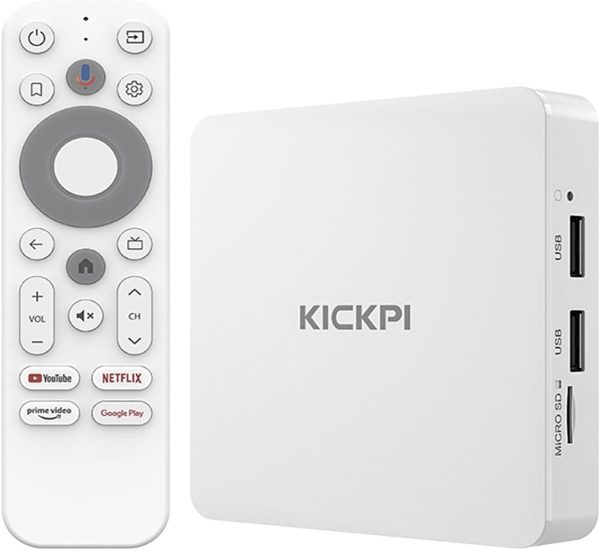 KP1 Android TV Box 2024 | Google Certified 4K Streaming Device with Voice Search | 2GB RAM 32GB ROM, Dolby Audio, Bluetooth 5.0 | Chromecast Built-in, Smart Home Control (White)