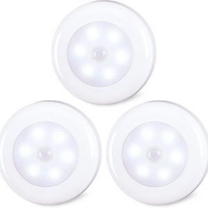 STAR-SPANGLED 3 Pack 2.8” Motion Sensor Lights Indoor AAA Battery Operated, Stick on LED Puck Light for Stairs, Under Cabinet, Closet, Cool White