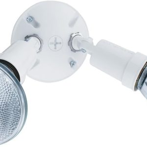 Lithonia Lighting Outdoor Flood Light Fixture, Adjustable Twin Par Flood Light Holder for Safety and Security, 120 Volts, Uses 2 Lamps Up to 150W (Not Included), White (OFTH 300PR 120 WH M12)