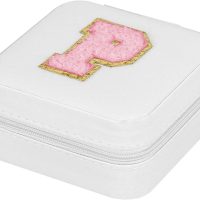 Travel Jewelry Case, Jewelry Organizer Box, Jewelry Organizer Jewelry Travel Organizer Small Jewelry Organizer Ring Organizer Necklace Organizer Earring Organizer Box-Letter P, White - Image 2