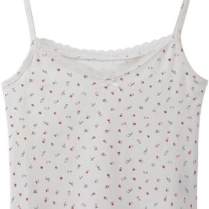 Women's Tank Top Lace Stitche Flower Print Camisole Crop Tops