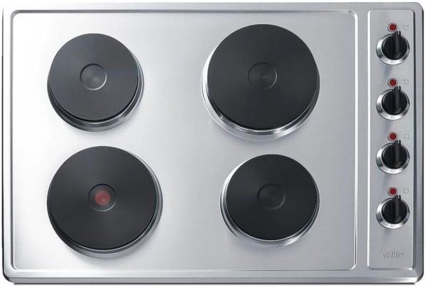 Summit CSD4B300 30” Wide 230V 4-Burner Solid Disk Cooktop, Total 5500W, Durable Cast-Iron, Stainless-Steel Surface, Indicator Light, Push to Turn Knob, ADA Compliant (30-Inch)