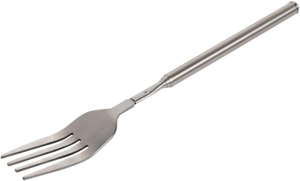 Telescopic Extendable Stainless Steel Cutlery Fork, Lightweight Portable Long Handle, Adjustable Length 22~64cm, for BBQ Dinner Dessert