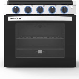 RV 3-Burner Drop-In Gas Range 21" | Black with Stainless Steel Accents | Stylish LED Knobs | Easy-Clean Oven | Propane-Powered | CSA Certified | GR-21BTC