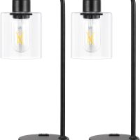 Industrial Touch Table Lamps for Bedrooms Set of 2 - 3-Way Dimmable Nightstand Lamps with USB C+A Ports and Outlet, Black Bedside Lamps with Glass Shade for Living Room, Desk Lamps for Home Office - Image 8