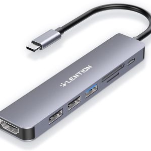 LENTION USB C Hub with 100W Charging, 4K HDMI, Dual Card Reader, USB 3.0 & 2.0 Compatible MacBook Pro, New Mac Air/Surface, Chromebook, More, Stable Driver Adapter (CB-CE18, Space Gray)