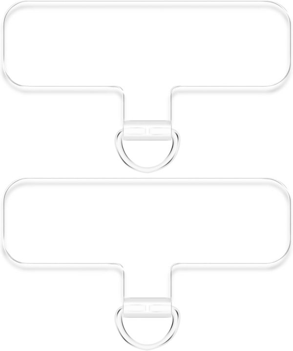 2pcs Transparent Phone Tether Tabs for Clear Phone Cases, Cell Phone Tether Replacement for iPhone Smartphone Case (T Type - Silver Buckle)