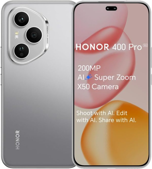 Honor 400 Pro Dual-SIM 512GB ROM + 12GB RAM (GSM Only | No CDMA) Factory Unlocked 5G Smartphone (Lunar Grey) - International Version