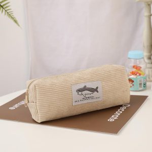 Shark Embroidery Corduroy Pencil Case, Cute Pen Bag with Zipper, Soft Stationery Organizer Pouch for School, Multi-Color Pouch
