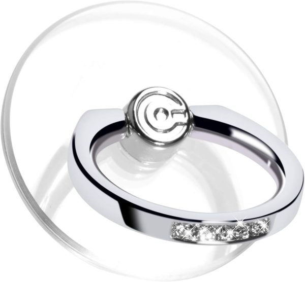 Transparent Phone Ring Holder Grip - EI Sonador Clear Cell Phone Ring Stand Holder Finger Grip Kickstand 360° Rotation, Compatible with Most of Phones, Tablets and Case (2 Silver Diamond)
