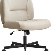 Furniliving Criss Cross Chair with Wheels, Wide Mid-Back Criss Cross Legged Chair Computer Desk Chair Height Adjustable Home Office Desk Chair for Bedroom Living Room, Office, Grey, PU - Image 9