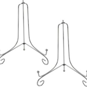 8 Inch Plate Stands for Display - 2 Pack Silver Tabletop Easel Holders for Decorative Plates, Picture Frames and Cookbooks
