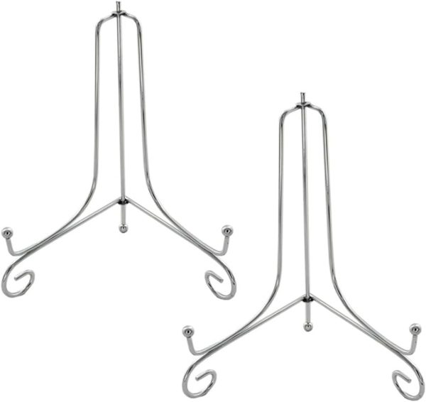8 Inch Plate Stands for Display - 2 Pack Silver Tabletop Easel Holders for Decorative Plates, Picture Frames and Cookbooks