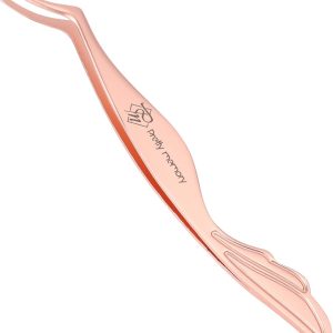 Pretty memory Eyelash Applicator Tool Stainless Steel Lash Tweezers Curved Eyelash Tweezers for Easy Lash Application and Removal, Rose Gold
