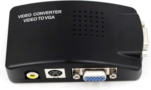 PC Laptop Composite Video TV RCA Composite S-Video AV in to PC VGA LCD Out Converter Adapter Switch Box Black