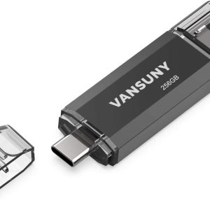 Vansuny 256GB USB C Flash Drive 2 in 1 OTG USB 3.0 + Tape C Memory Stick with Keychain Dual Type C Thumb Drive Photo Stick Jump Drive for Android Smartphones, Computer, Tablet, PC