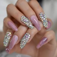 Extra Long Press on Nails, Acrylic Fake Nails 3D Design Full Cover False Nails for Women Reusable Nail Kit in Box (Marble Pink AB Crystal) - Image 2