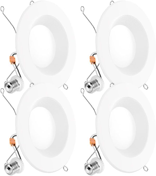 Sunco Retrofit LED Recessed Lighting 6 Inch, Downlight Can Lights for Ceiling, Baffle Trim, 965 LM, 13W (120W Equivalent), 5000K Daylight, Dimmable, Damp Rated UL 4 Pack