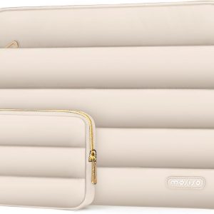 MOSISO 13.3 inch Laptop Case, 13-13.3 inch Puffy Laptop Sleeve Compatible with MacBook Air 13 13.6 M4 M3 M2 M1/Pro 13/Pro 14, HP Dell ASUS Lenovo,Polyester Horizontal Bag with Small Case, Sand