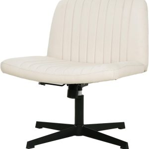 BestOffice Criss Cross Chair Comfy Armless Cross Legged Office Chair No Wheels Desk Chair Wide Adjustable Swivel Computer Task Vanity Chair for Reading, Computer Gaming, Home Office, Vanity (Beige)
