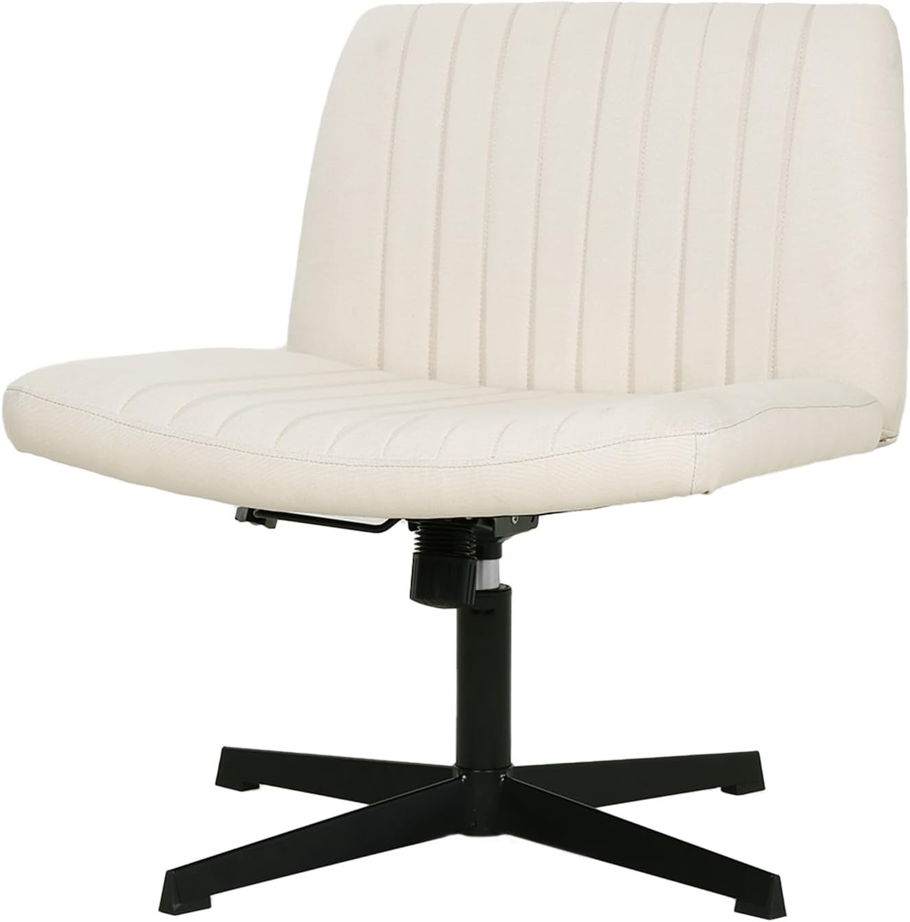 BestOffice Criss Cross Chair Comfy Armless Cross Legged Office Chair No Wheels Desk Chair Wide Adjustable Swivel Computer Task Vanity Chair for Reading, Computer Gaming, Home Office, Vanity (Beige)