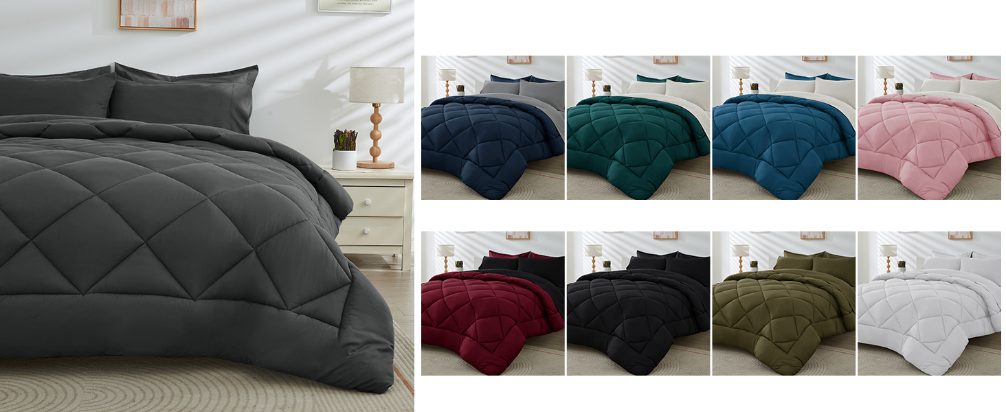 HEVUMYI Comforter Set 7 Pieces, All Season Reversible Bed in a Bag Queen