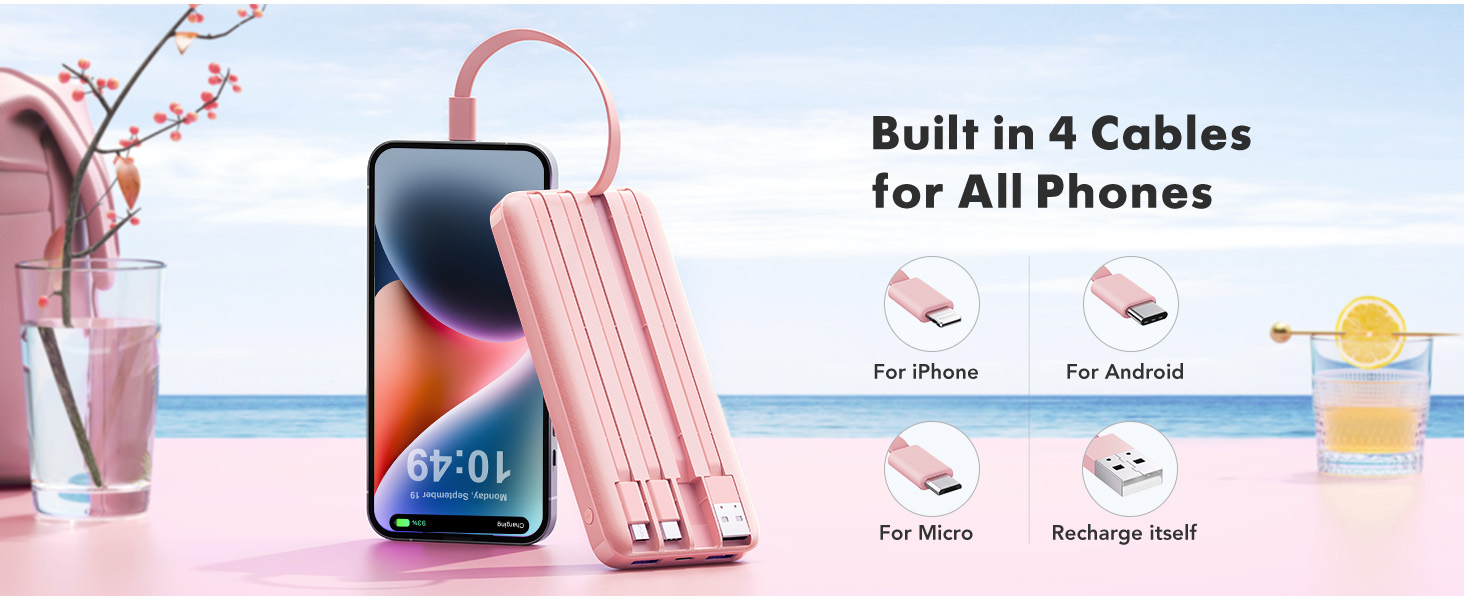 4 in 1 portable charger Dustypink