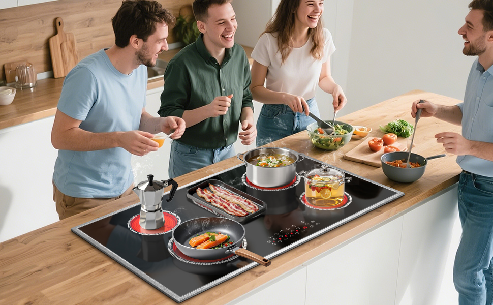 36 Inch Electric Cooktop, 5 Bunner Electric Stove Top With Touch Control, 8400W Bulit-in Stove
