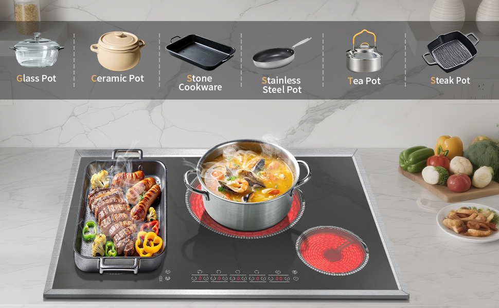 Pladeca 30 Inch Electric Cooktop, 4 Burner Stove Top, 7800W Built-In Electric Stove with BBQ Mode