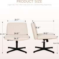 Criss Cross Legged Chair, Armless Vanity Chair, Comfy Wide Desk Chair for Home, Vanity Room, Bedroom, Office - Image 2