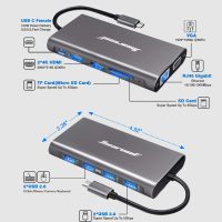 Hiearcool USB C Hub, USB-C Laptop Docking Station, 11IN1 Triple Display Type C Adapter Compatible for Dell Hp Lenovo Windows (2HDMI VGA PD3.0 SD TF Card Reader Gigabit Ethernet 4USB Ports) - Image 3