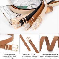 Women's Leather adjustable Belt Set - Gold Buckle Waist Belts for Pants, Jeans & Dresses - Image 4