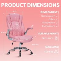 400lbs Executive Office Chair with Flip-Up Armrests, Big and Tall Computer Chair for Heavy People, Heavy Duty Ergonomic Comfy Chair, Breathable PU Leather (Pink) - Image 2