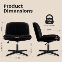 Criss Cross Chair, Velvet Cross Legged Office Chair no Wheels, Armless Wide Seat Desk Chair with Adjustable Height for Home, Vanity, Bedroom (Black) - Image 3