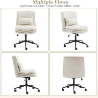 VINGLI Cloud Criss Cross Legged Chair,18" High Back Armless Home Office Desk Chair with Wheels,Wide Adjustable Comfy Padded Seat Task Computer Chair,Modern Swivel Makeup Vanity Chair,Microfiber,Beige - Image 8