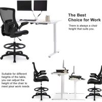 Drafting Chair Ergonomic Tall Office Chair Standing Desk Chair with Flip Up Arms Foot Rest Back Support Adjustable Height Mesh Drafting Stool, Black - Image 4