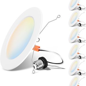 LVWIT Recessed Lighting 6 Inch, Recessed Lights Color Selectable 2700/3000/4000/5000/6000K 5CCT, 10W(120W Equivalent) Dimmable LED Can Lights with E26,LED Retrofit Recessed Light 6 Inch, 6 Pack