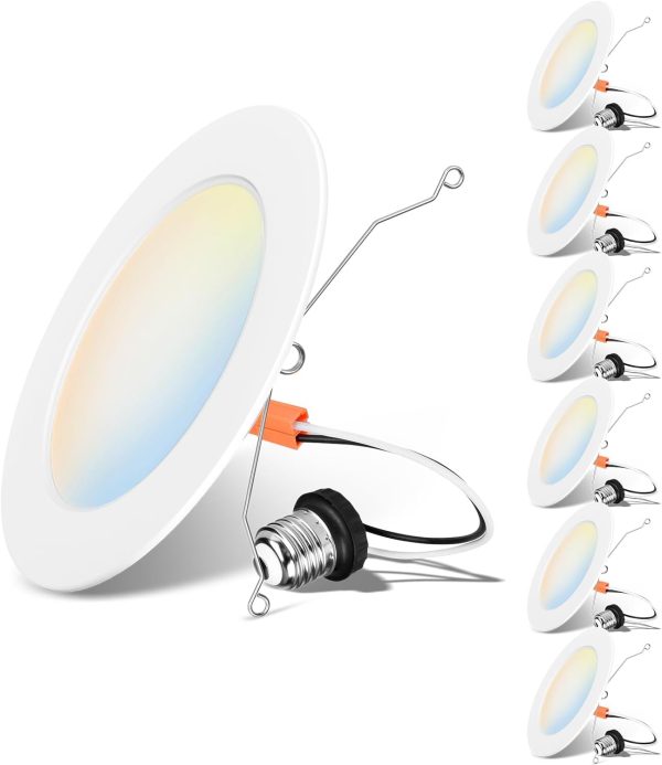 LVWIT Recessed Lighting 6 Inch, Recessed Lights Color Selectable 2700/3000/4000/5000/6000K 5CCT, 10W(120W Equivalent) Dimmable LED Can Lights with E26,LED Retrofit Recessed Light 6 Inch, 6 Pack