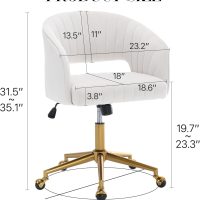 Home Office Chair Swivel Velvet Desk Chair Accent Armchair Upholstered Modern Tufted Chairs with Gold Base for Girls Women Ergonomic Study Seat Computer Task Stools for Living Room(Cream) - Image 2