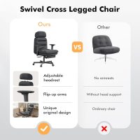 Criss Cross Chair with Wheels & Flip-up Arms, Executive Office Chair with Foot Rest, Swivel Cross Legged Office Chair, Corduroy Fabric Comfy Computer Desk Chair, Vanity Chair for Home, Black - Image 9