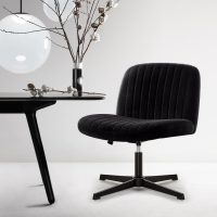 Criss Cross Chair, Velvet Cross Legged Office Chair no Wheels, Armless Wide Seat Desk Chair with Adjustable Height for Home, Vanity, Bedroom (Black) - Image 9