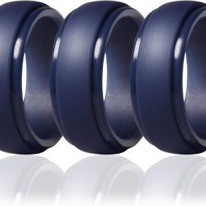 3 Pcs Silicone Wedding Ring for Men,8mm Wide 2.5mm Thick Rubber Wedding Bands for Him Her,Flexible Silicone Rings for Gym,Outdoor