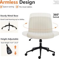 Sweetcrispy Criss Cross Chair Legged, Armless Office Desk Chair with Wheels, Swivel Vanity Height Adjustable Wide Seat Computer Task Seating - Fabric Beige - Image 5