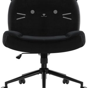 Armless Office Desk Chair with Wheels,Ergonomic Criss Cross Legged Computer Chair with Fabric Padded, Height Adjustable Wide Seat Vanity Chairs,Mid Back Task Chair for Home, Bedroom (Black)