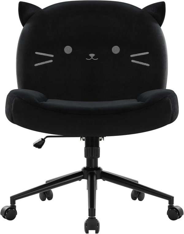 Armless Office Desk Chair with Wheels,Ergonomic Criss Cross Legged Computer Chair with Fabric Padded, Height Adjustable Wide Seat Vanity Chairs,Mid Back Task Chair for Home, Bedroom (Black)