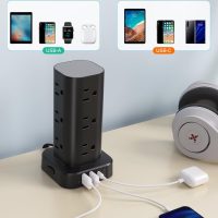Power Strip Tower with Multiple Outlets, Flat Plug Surge Protector Tower Extension Cord with 12 AC Outlets 4 USB Ports (2 USB C), 6FT Cord Power Tower Surge Protector for Home Office Dorm Room, Black - Image 3