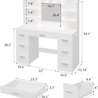 Furmax Vanity Desk with Mirror, LED Lights and Power Outlet Makeup Vanity Table with 7 Drawers and 6 Storage Shelves Dressing Table for Bedroom Dressing Room (White) - Image 7