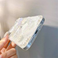 Fycyko Compatible with iPhone 14/13 Butterfly Floral Clear with Design Aesthetic Women Teen Girls Glitter Pretty Crystal Sparkle Sparkly Cute Girly Phone Cases Protective Cover+Chain-Clear - Image 6